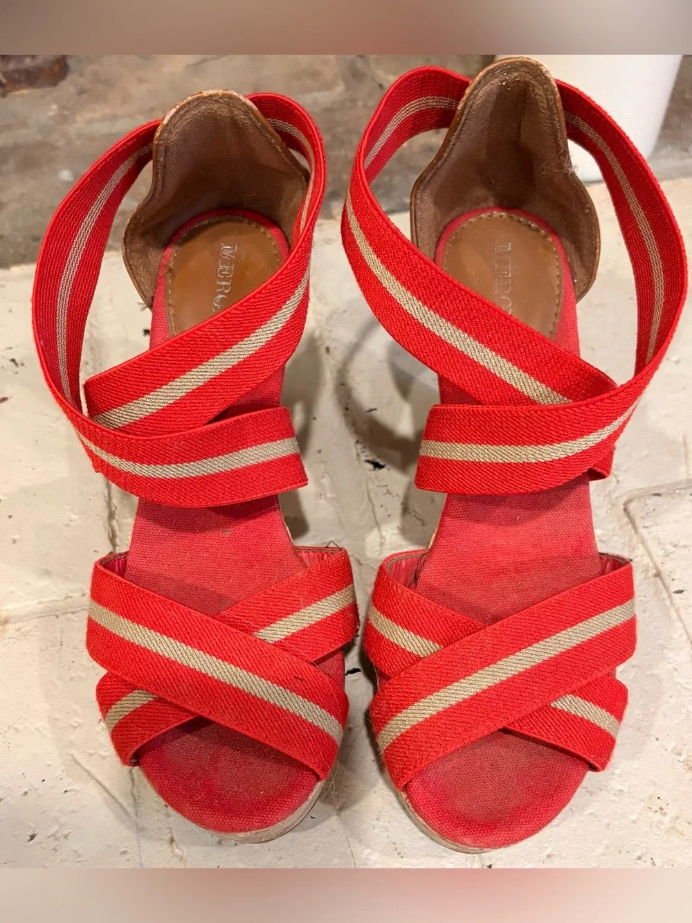 Merona Cork Wedge Sandals Red Stripe Size 6